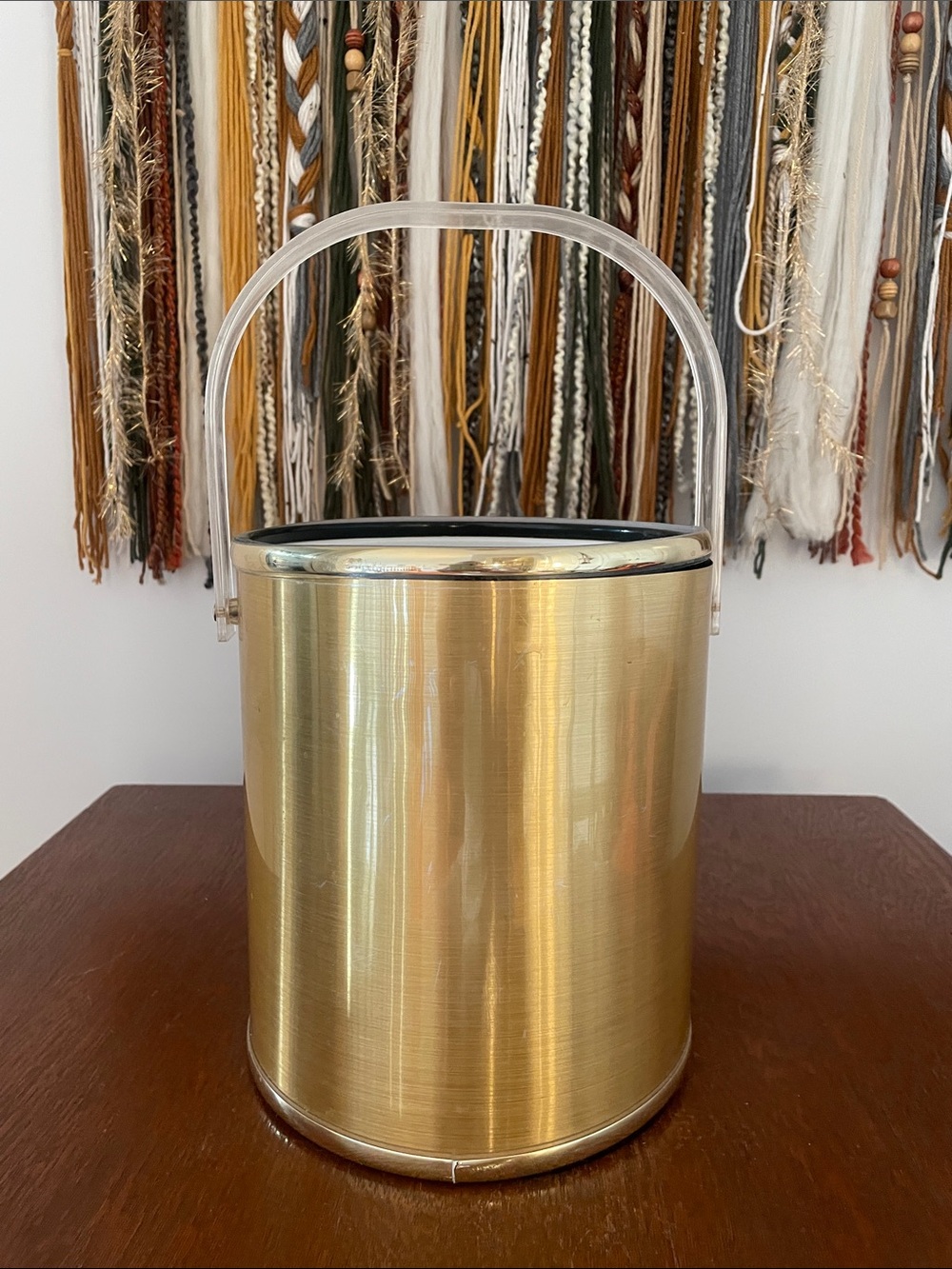 Brass Finish Ice Bucket with Clear Handle